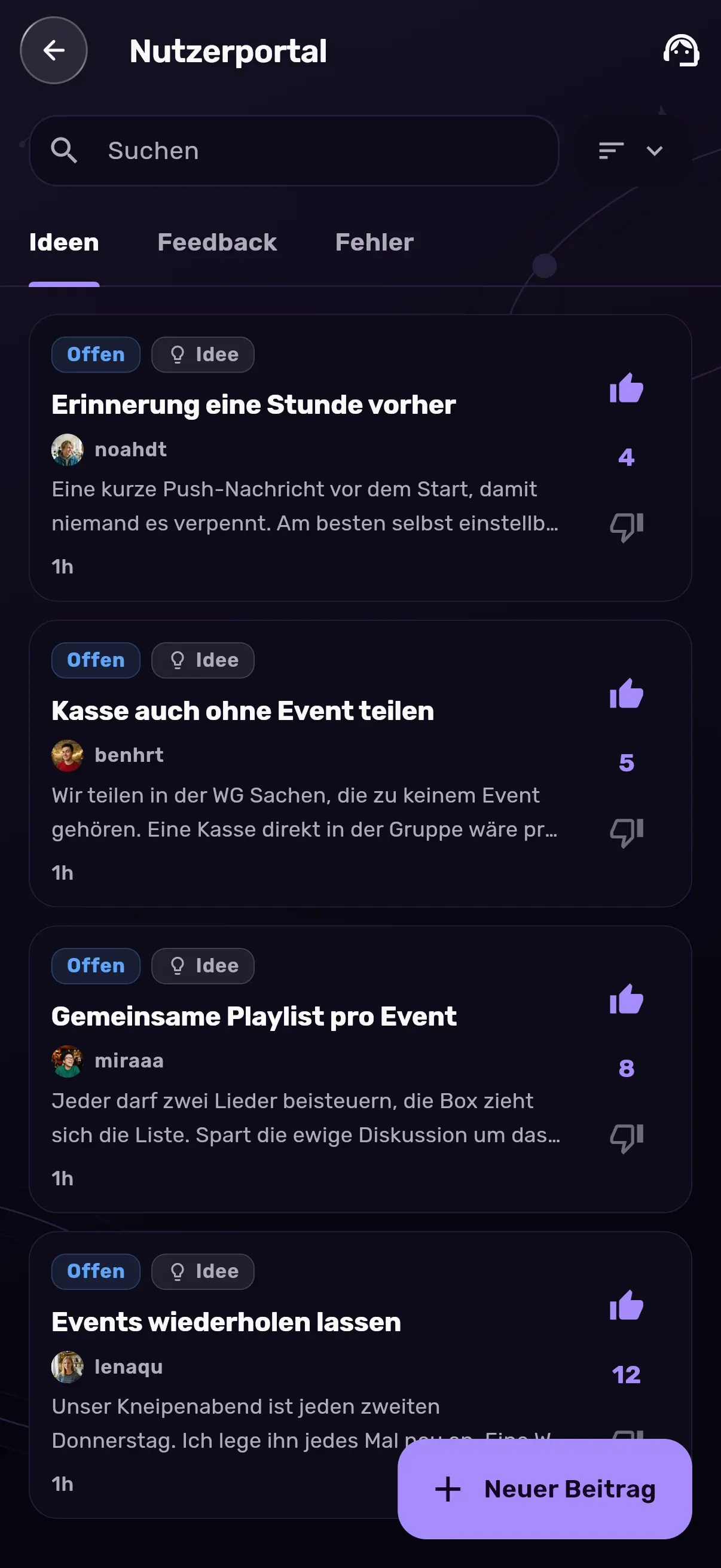 Nutzerportal mit Ideen aus der Community